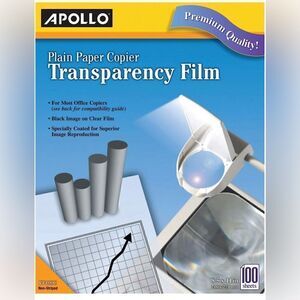 Apollo Plain Paper Copier Transparency Film, Black On Clear, Box Of 100